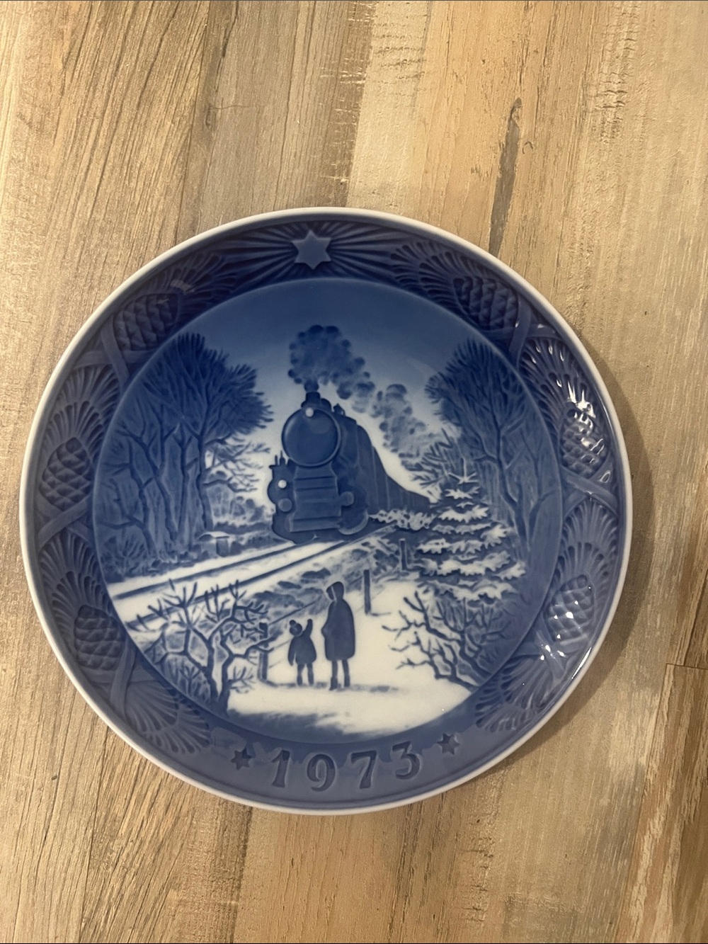Vintage Royal Copenhagen 1973 Collectible Blue & White Christmas Plate